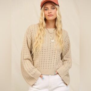 Elegant Beige Women's Crew Neck Sweater